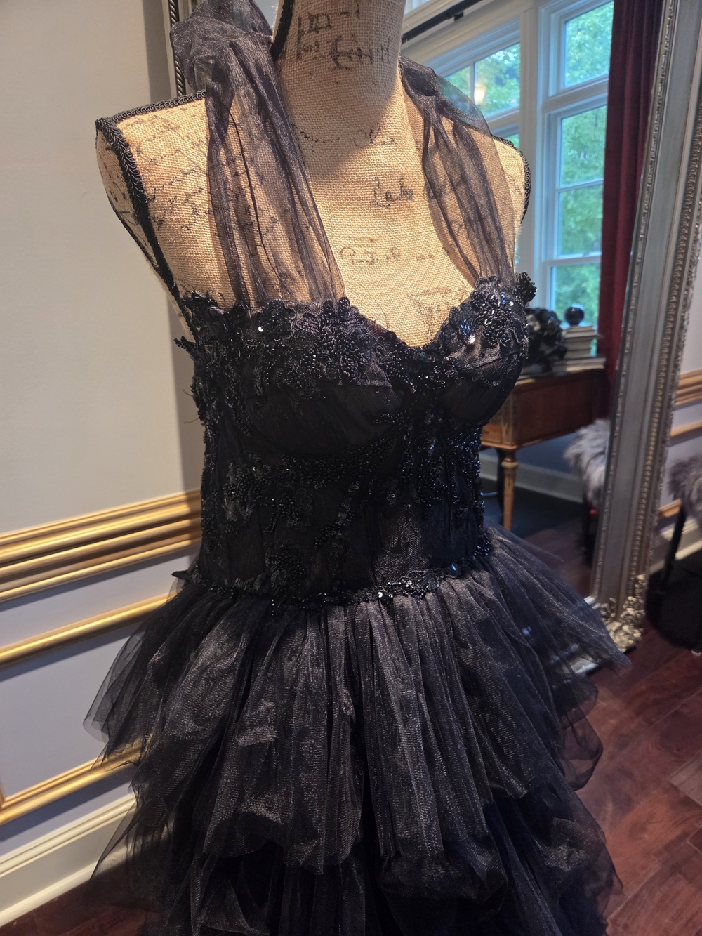 Black Tiered Tulle Evening Gown M - Picture 4 of 8